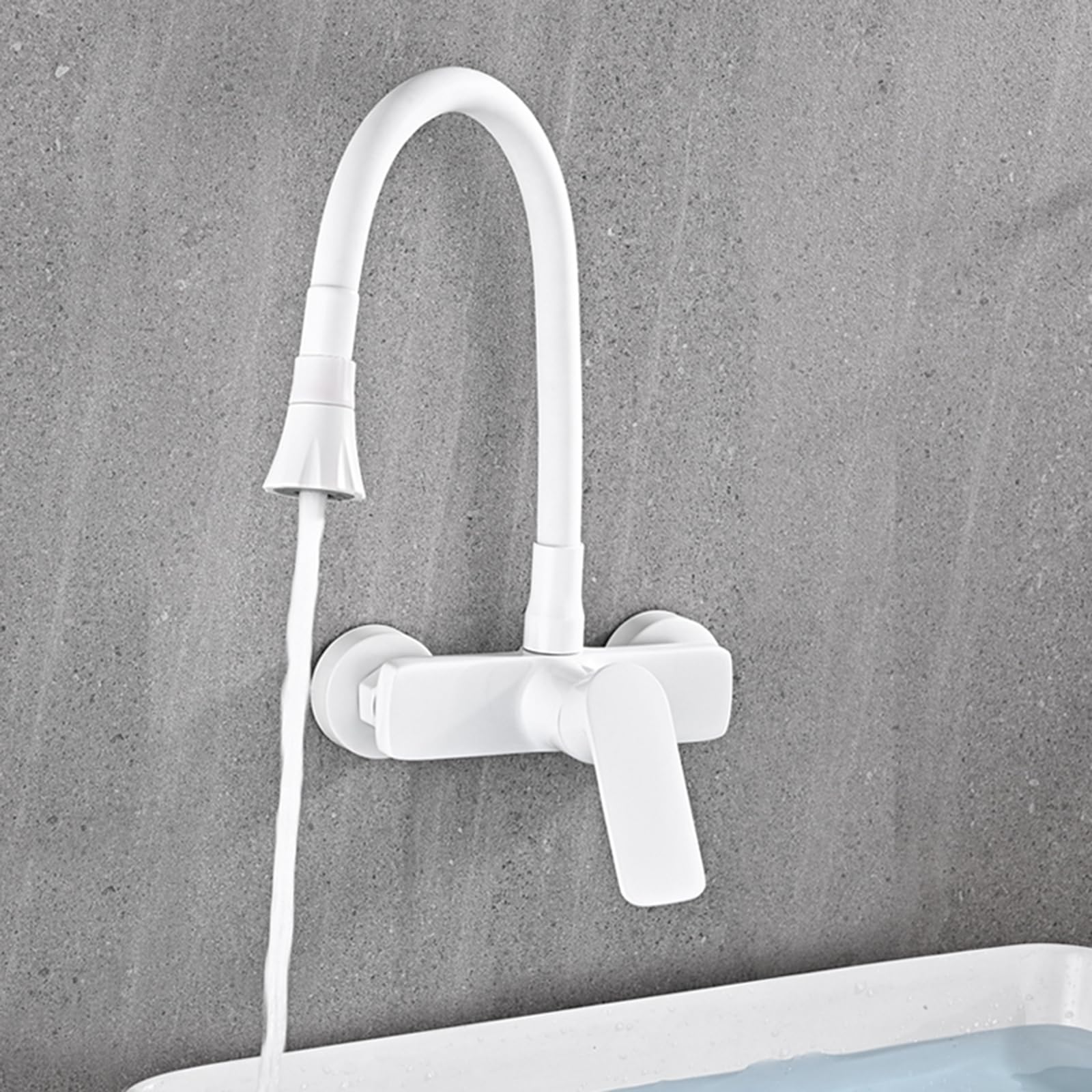 Grifo de Cocina Pared ZPSPZ Monomando 2 Modos Latón Giratorio Grifo Cocina Pared-Blanco