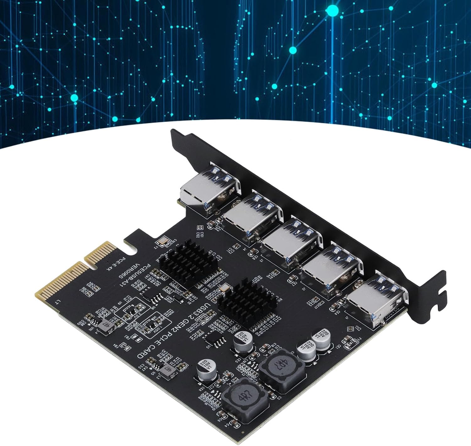 5-Port USB 3.2 Gen 2 Type A PCIe Expansion Card with ASM3142 Chipset, 10Gbps for Desktop PC, Over Current Protection