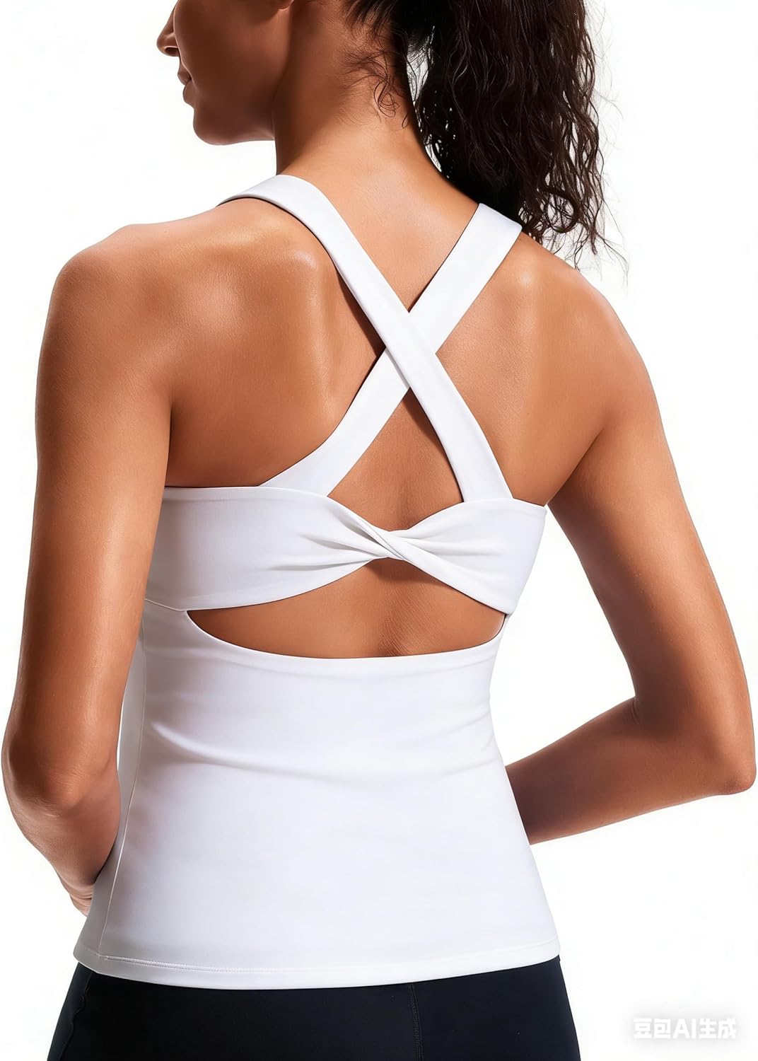 Workout Tank Top with Built-in Bra Cross Back Athletic Yoga Tops Stretchy Sports Camisole for Gym Pilates