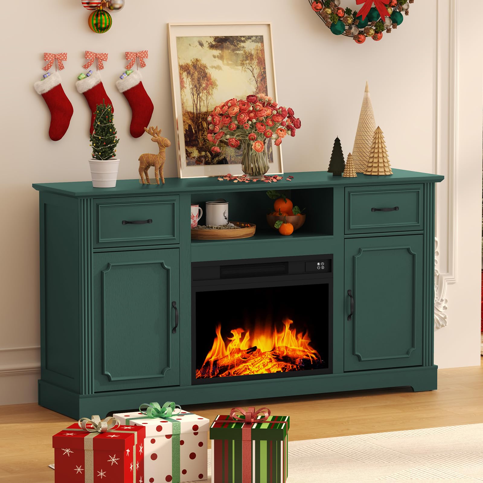 ARTPOWER Fireplace TV Stand for TV up to 65'', Consoles Cabinet with Adjustable Shelves, Modern Entertainment Center with Storage for Living Room,