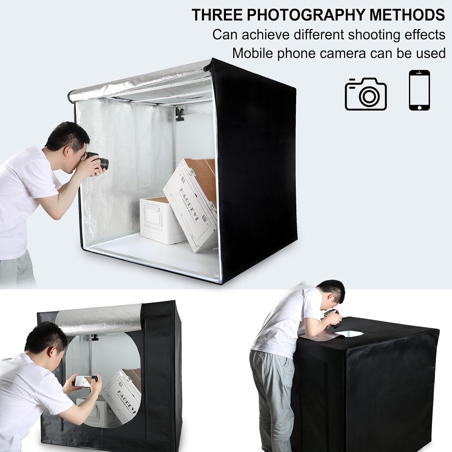 Light Box Photography 39x39x39inch Large Professional LED Photo Background Shooting Tent Cube Box with 3 Stepless Dimming Light Panel Lightbox for Product Photography with 4 Color Backdrops