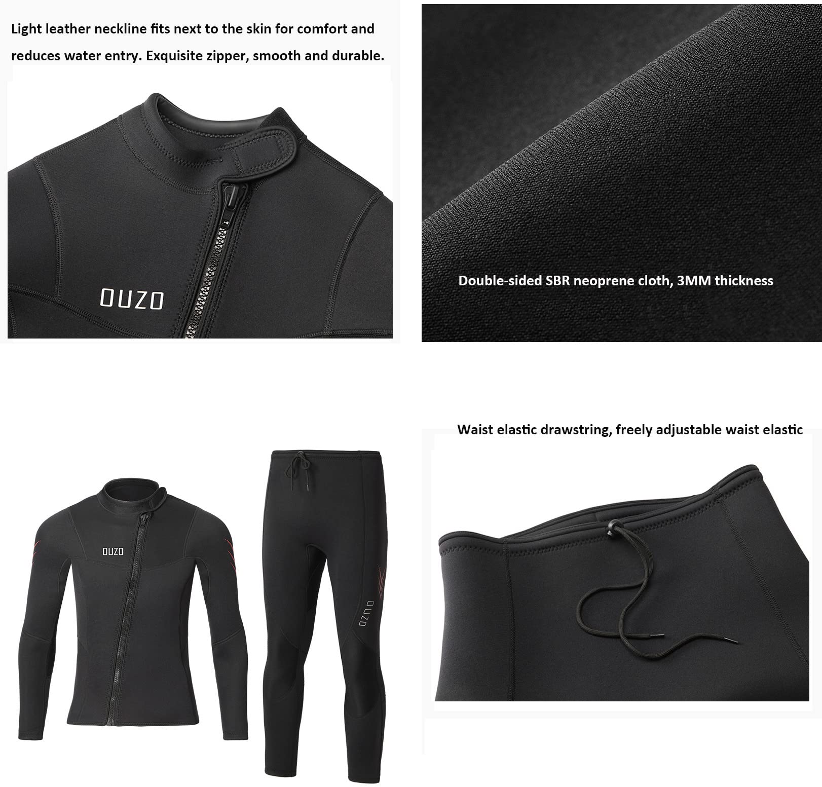 Homme Veste de Plongée 3MM Néoprène Combinaison de Plongée Top Snorkeling Surf Stretch Fermeture éclair Avant Manches Longues Chaud Confortable Vetement Plongée
