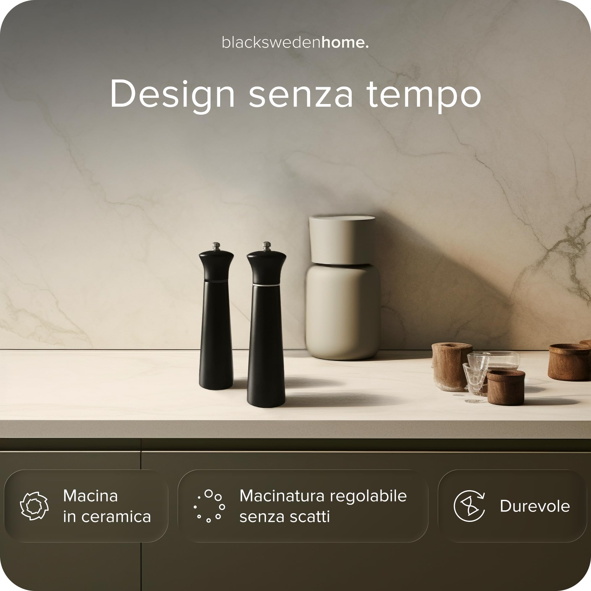 Black Sweden Home Macina Sale e Pepe in Legno - Set Sale e Pepe Elegante - Macinino per Pepe con Design Nero e Nero - Macina Spezie in Ceramica - Nordic Style - Perfetto per Tavola Moderna