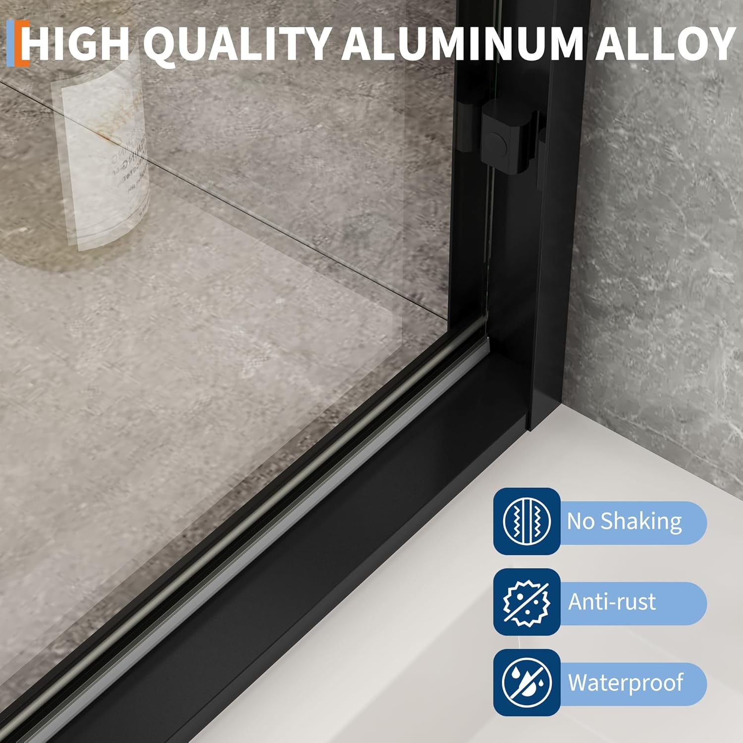 Sliding Shower Door, 44-48" Width x 72" Height, Bypass Single Sliding Design, 6mm (1/4") SGCC Tempered Glass, Brushed Nickel Finish with Matte Black Aluminum Alloy Track