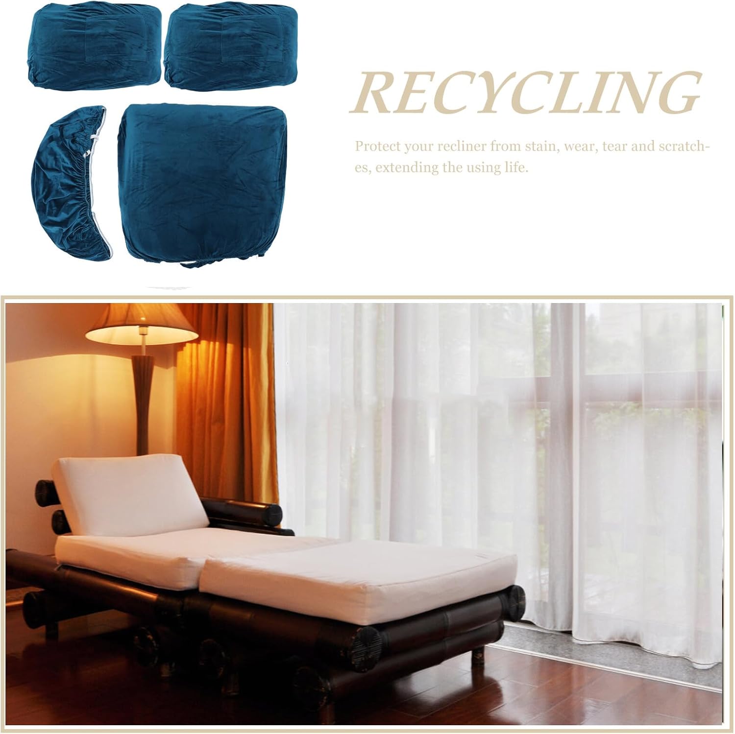 4pcs Recliner Chair Cover Set, Stretch Plush Velvet Fabric, Thickened Soft Non-Slip Recliner Slipcovers for Home Sofa Protection