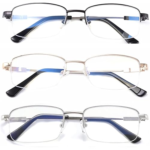Alsenor 3-Pack Reading Glasses Blue Light Blocking Computer Readers Metal Frame Lightweight Eyeglasses For Men And Women