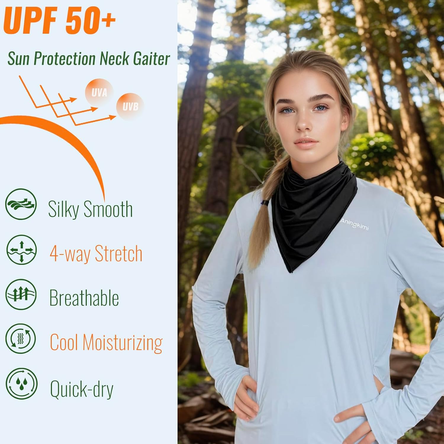 UPF 50+ Sun Bandana Scarf with Elastic Ear Straps & Nose Vents 2-in-1 Neck Gaiter & Mask for Summer Outerdoor Activities