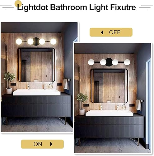 Miniatura 2 de Lightdot Lámpara de tocador de baño de 4 luces, 26 pulgadas, modernas luces negras con globo de aguapantalla de policarbonato inastillable, lámparas