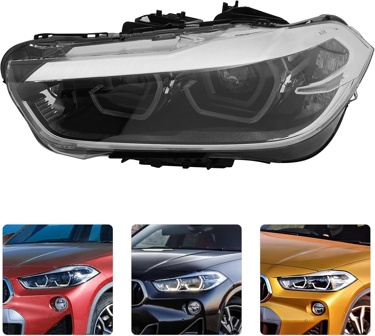 XIJIE- For 2018 2019 2020 2021 BMW X2 F39 LED Models Headlight W/o AFS Headlamp Assembly Driver's Left Side Black Housing Clear Lens LH #63117489233 (Driver Side)