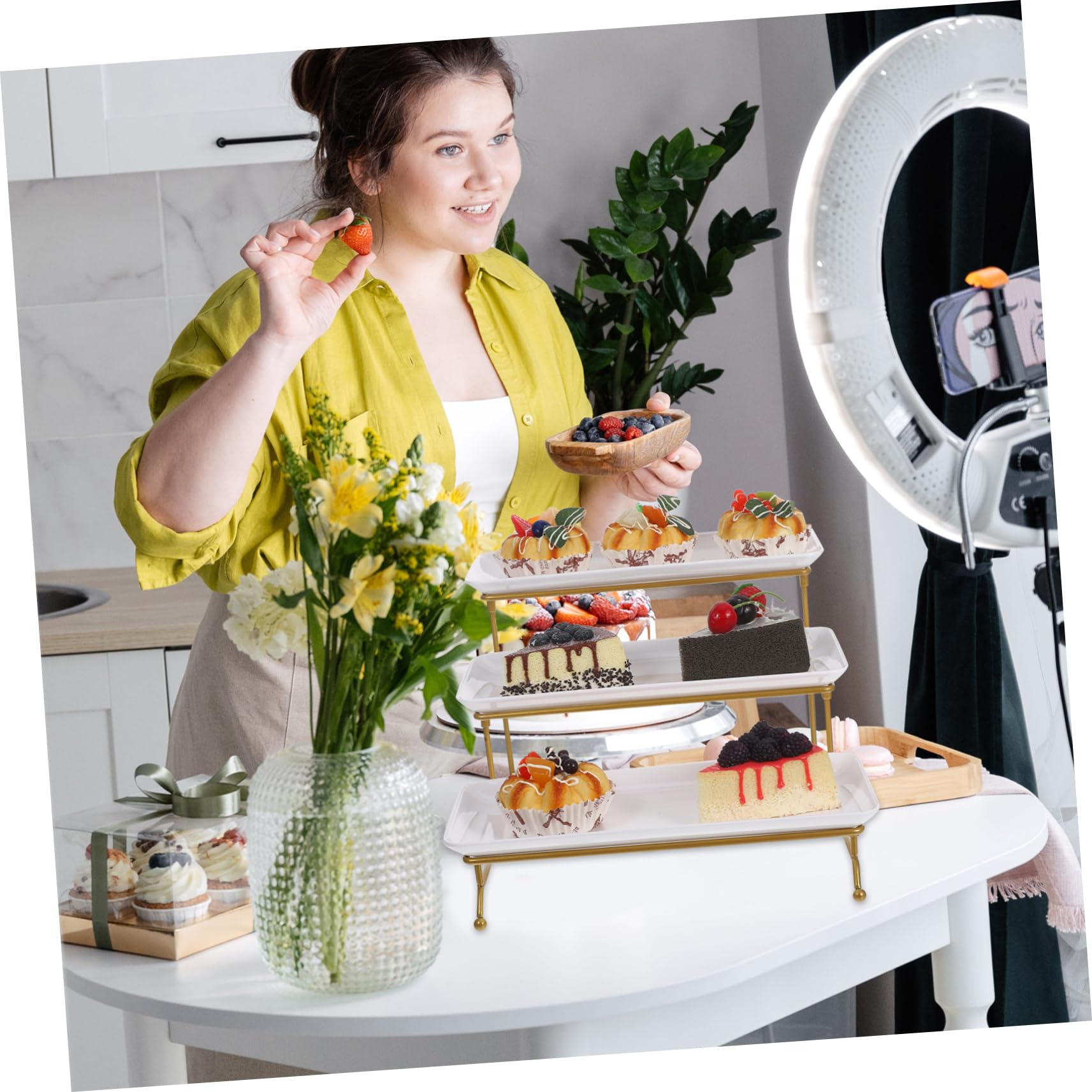 Alzata da Portata per Cibo Vassoi da Portata per Buffet e Feste Supporto per Torta in Plastica Bianca Esposizione di Cibo per Tavolo da Dessert Vassoio Espositivo per Dessert