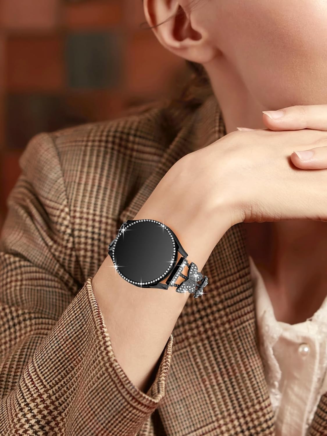 Bling Band with Case Compatible with Samsung Galaxy Watch 4 & 5 40mm 44mm Model，20mm Stylish Stainless Band Bling Diamond Butterfly Bracelet for Women (Rose Gold-40MM) - Image 7