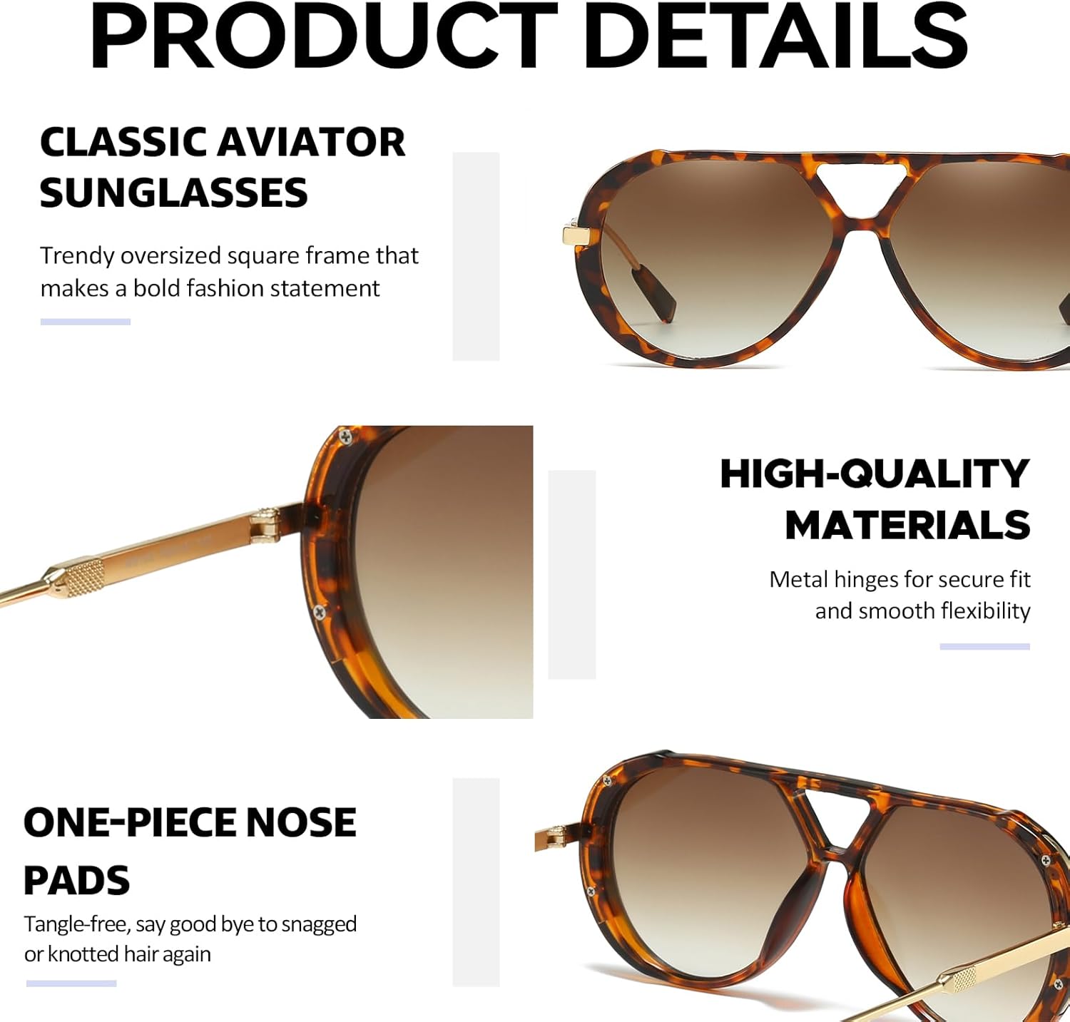 Chicid Oversized Aviator Sunglasses for Women, Retro Aviator Sun Glasses Tangle Free Designer - Image 4