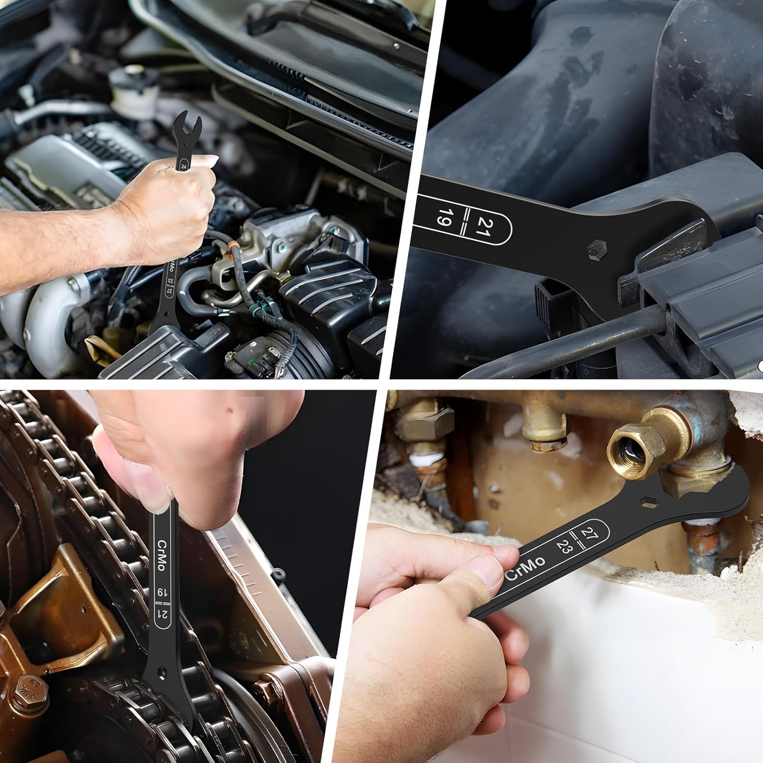 4-in-1 Super-Thin Open End Wrench Set, 5-Piece, 20 Sizes, Metric, 6, 7, 8, 9, 10, 11, 12, 13, 14, 15, 16, 17, 18, 19, 20, 22, 23, 24, 27 mm, Ultra-Slim Wrench Set for Thin Nuts, Narrow Spaces