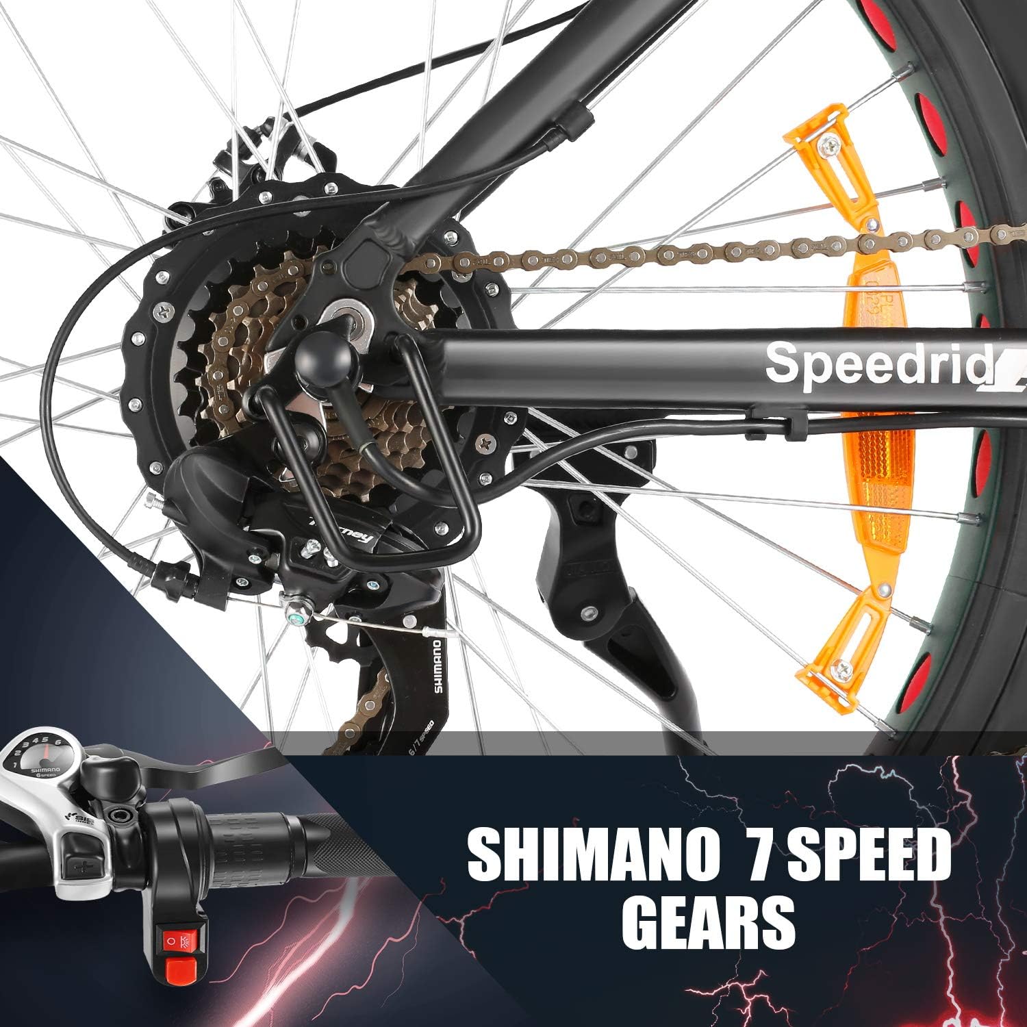 Free Shipping Offer Speedrid Electric Bike 48V 500W Fat Tire Electric Bike Snow Bike 26 4.0, 48V 10Ah Removable Battery and Professional 7 Speed