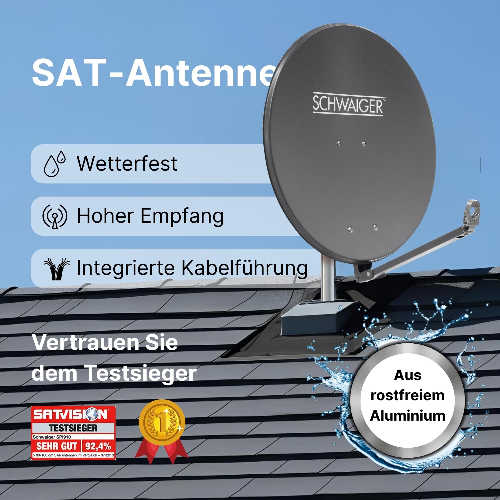 SCHWAIGER 258 Antena Sat de Aluminio Offset LNB Brazo Soporte mástil Sistema 88 x 88 cm Antracita