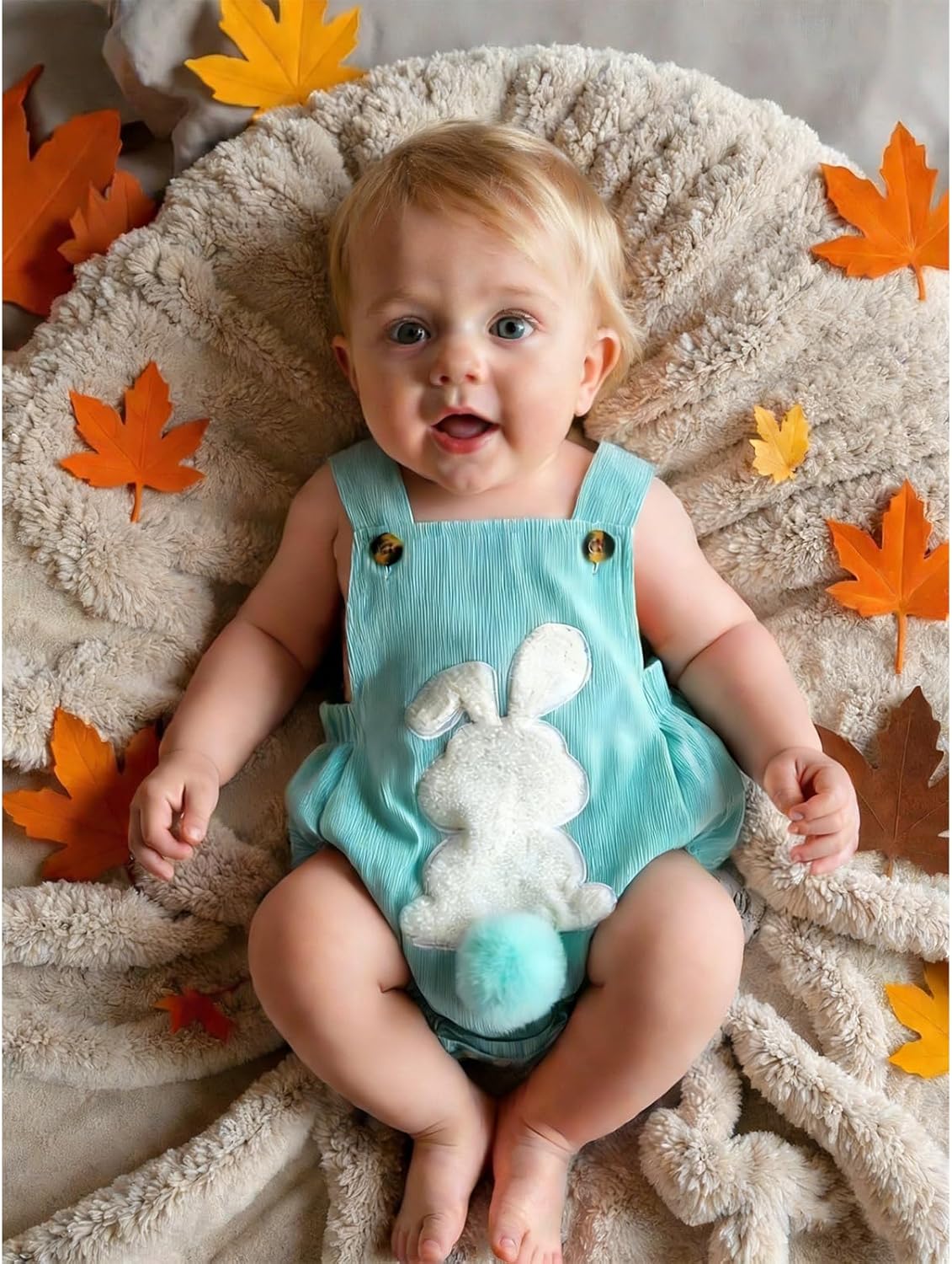 Newborn Baby Boy Girl Easter Outfit Embroider Bunny Sleeveless Ribbed Romper Infant Easters Clothes Outfits 3M 6M - Image 2