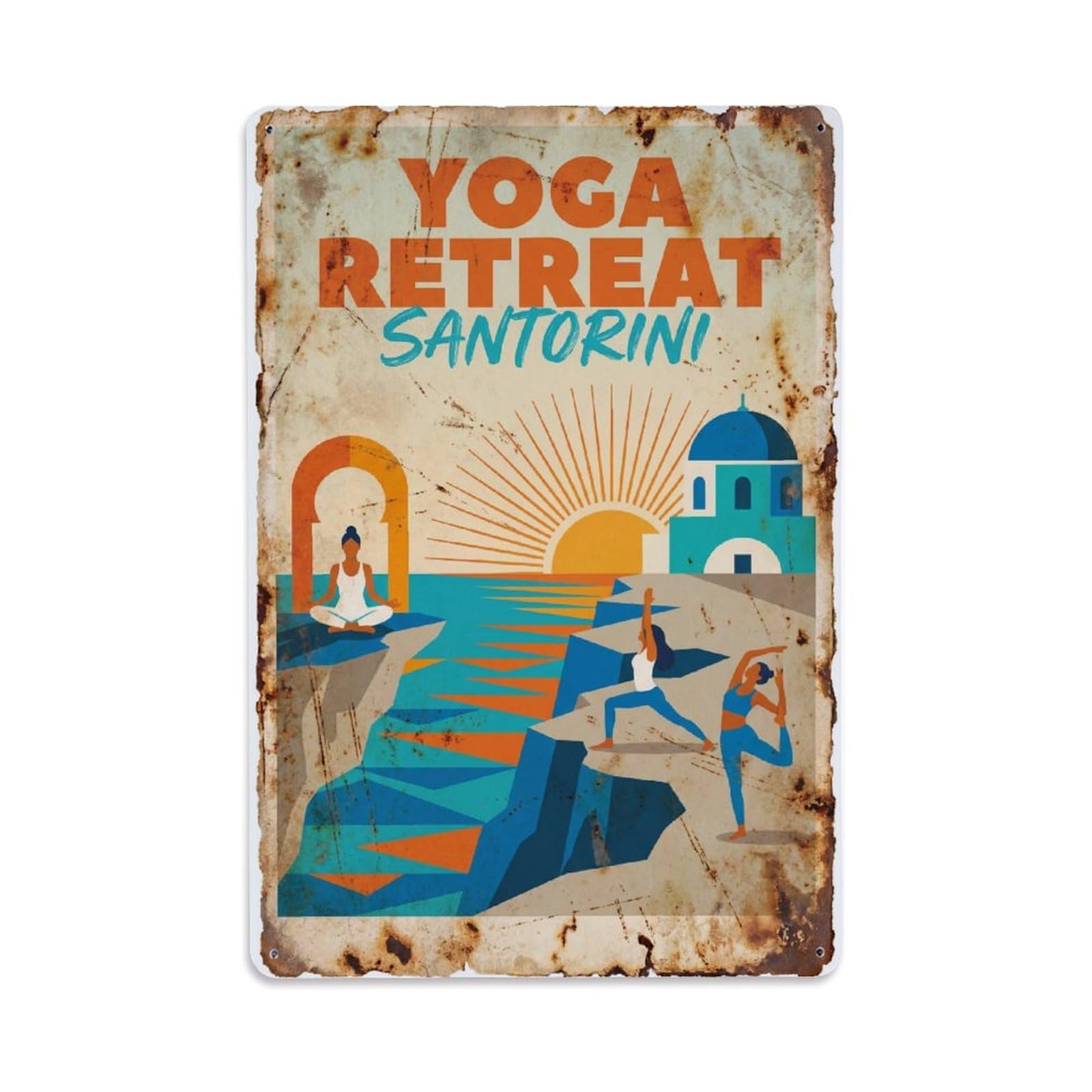 Vintage Travel Santorini Yoga Retreat Metal Tin Sign