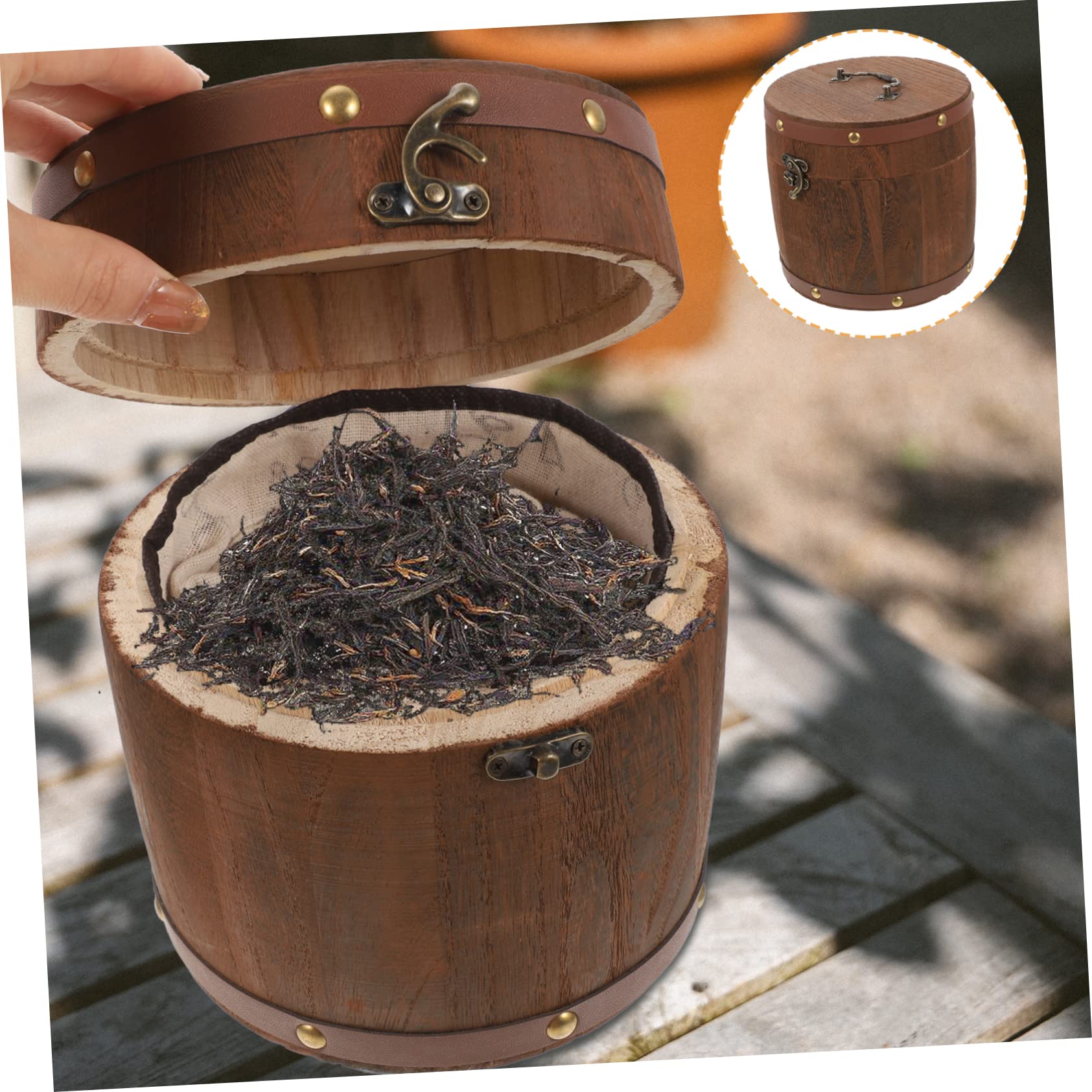 Holz Teeaufbewahrungsbox Braun, Vintage Teebehälter aus Eisen
