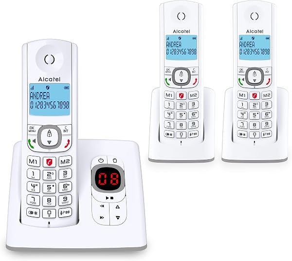 ALCATEL Voice Trío - Teléfono inalámbrico DECTcon contestador automático - Gran pantalla retroiluminada - Altavoz - Bloqueo de llamadas - 2 teclas de memoria directa - 3 teléfonos - Blanco/Gris - 1