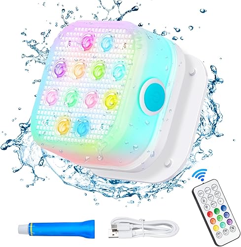 Miniatura 9 de Purheme Luces sumergibles recargables para piscina con control remoto, impermeable, carga USB-C subacuática incorporada con batería de 2600 mAh, 16
