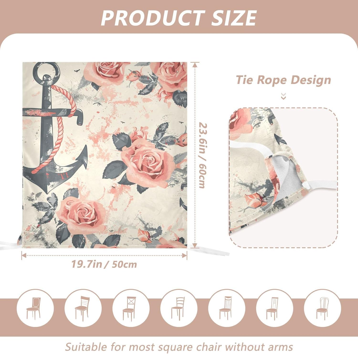 ALAZA Roses Anchor Chair Back Cover Set of 6, Washable Reusable Removable Chair Slipcovers Decorative Chair Cover for Home Kitchen Wedding Party