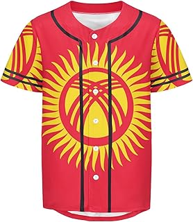 Vnurnrn Kyrgyzstan Flag Mens Baseball Button Down Jersey Hipster Hip Hop T Shirts
