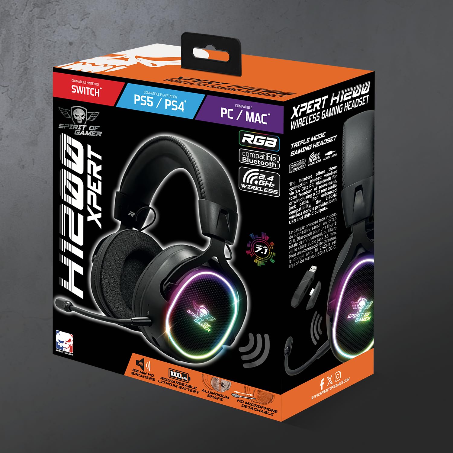 XPERT H1200: Bezprzewodowy zestaw słuchawkowy dla graczy Tri Mode RGB