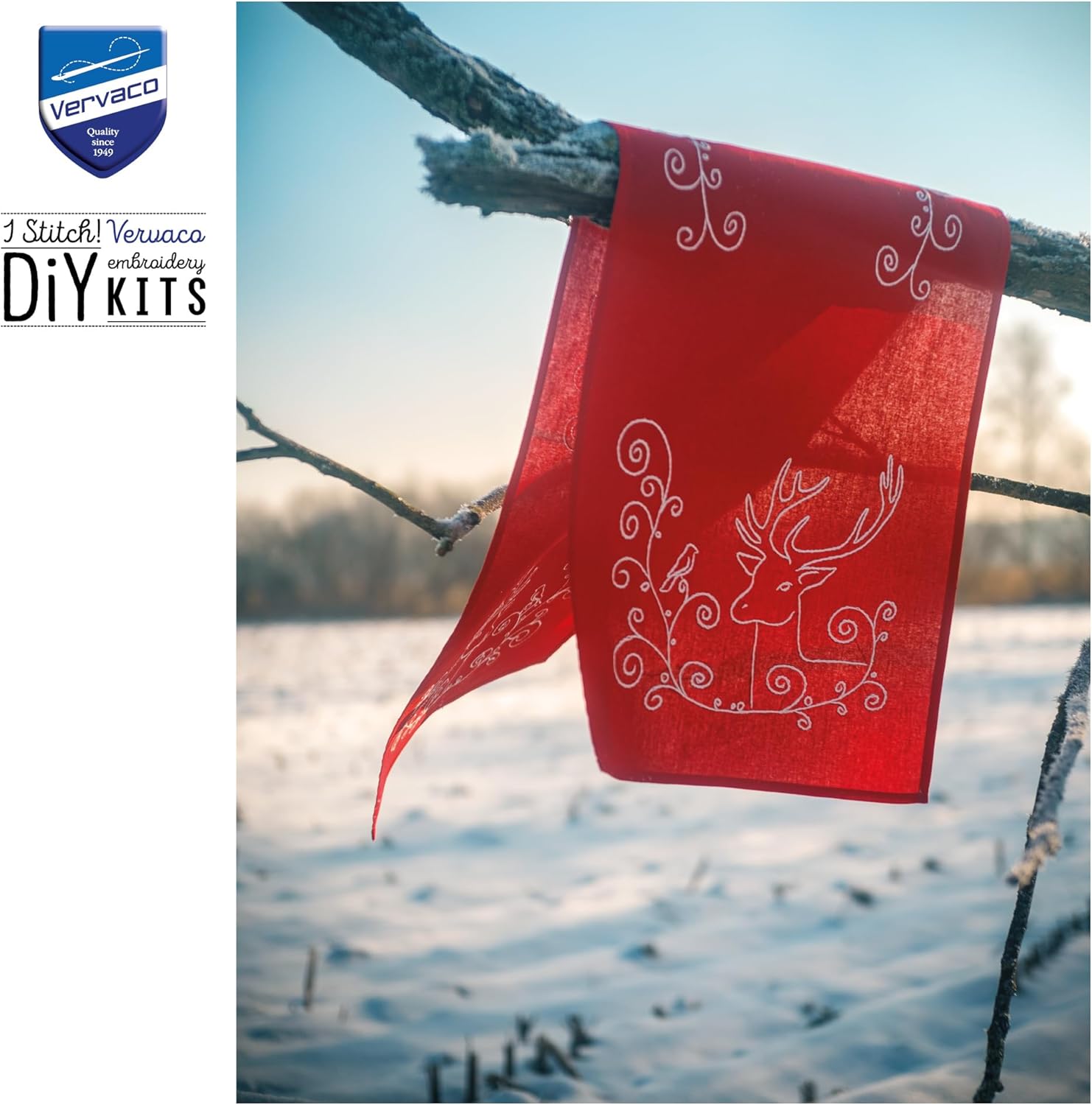 Vervaco Elan and Bird Pre-Printed Embroidery Kit Complete Set DIY Adult Decoration Manual Leisure Creative Gift Woman Approx. 30 x 105 cm Embroidery Pattern