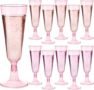 40 Pack Pink Plastic Champagne Flutes, 5.5 Oz Clear Disposable Plastic Champagne Glasses, Wine Glasses Cups for Wedding Celebration Birthday Party Wine Tasting New Years Eve Party Supplies