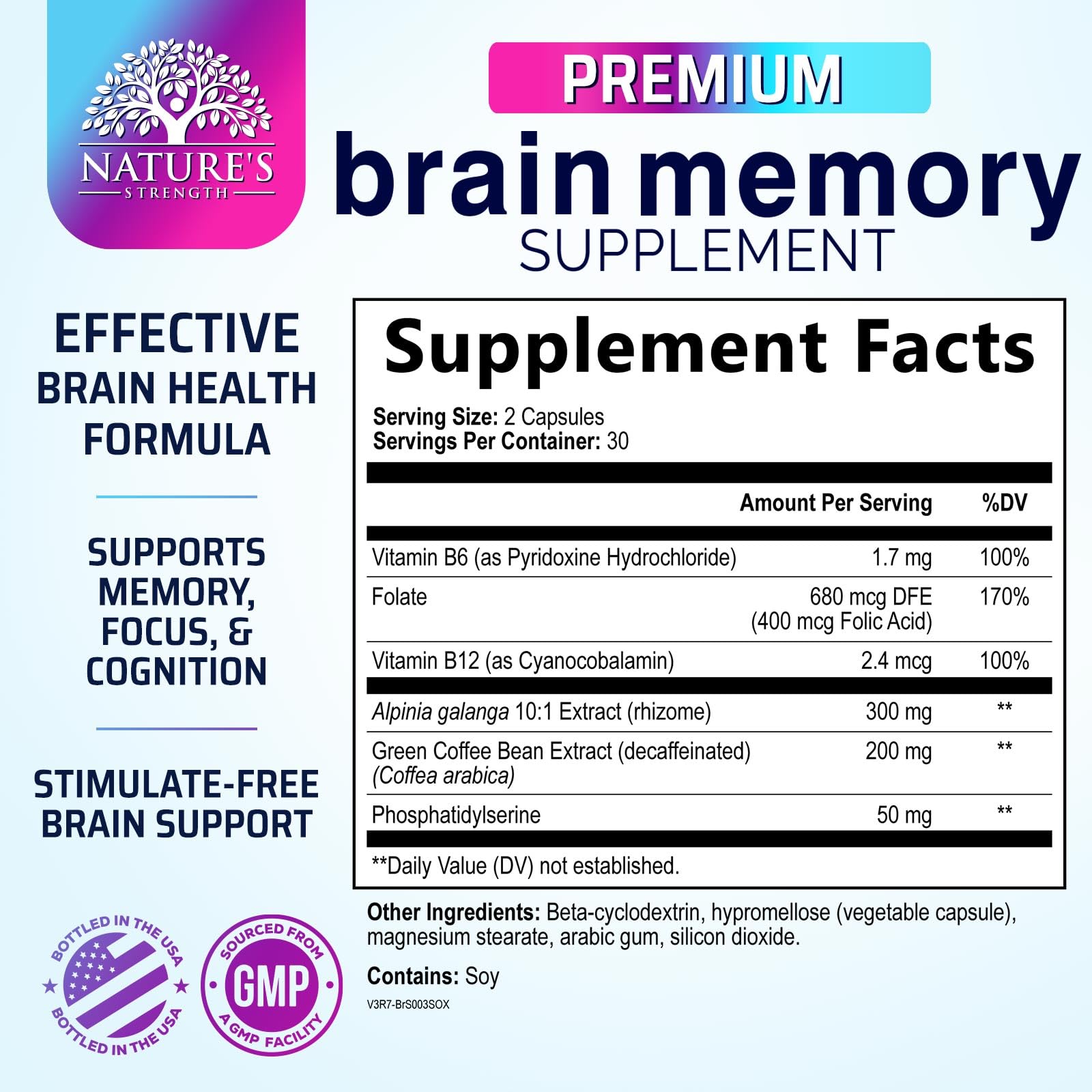 Brain Memory Supplement Pills - 3X Strength Nootropics for Concentration, Clarity & Focus Support - Brain Health Cognitive Vitamins with Bacopa, Phosphatidylserine & DMAE, Brain Booster - 60 Capsules — Amazon image 2