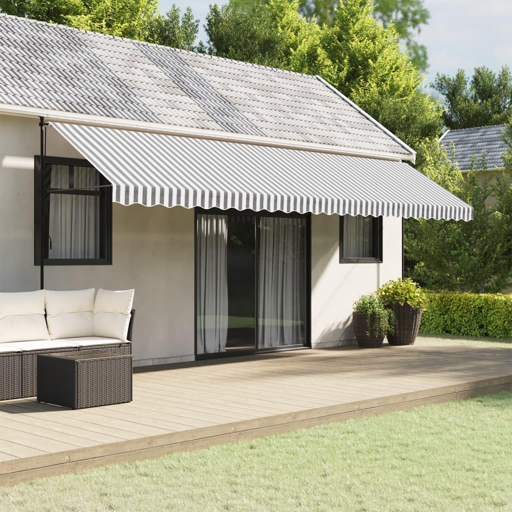 Homgoday Tenda da Sole Esterno, Tessuto Ricambio Mantovana Tenda Strisce Antracite e Bianche 6m, Tessuto di Ricambio Telo Parasole per Tende da Sole Tenda da Sole per Terrazzo,Esterno,Giardino