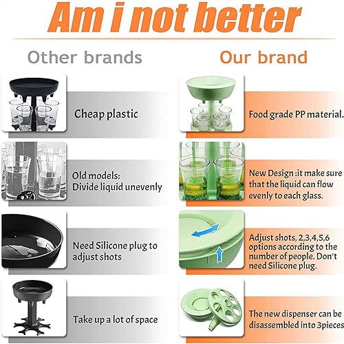 Miniatura 3 de Buffalito - Dispensador de vidrio para 6 chupitos con 6 vasos transparentes de 2 onzas, vasos de chupito de vertido múltiple para fiesta, color verde