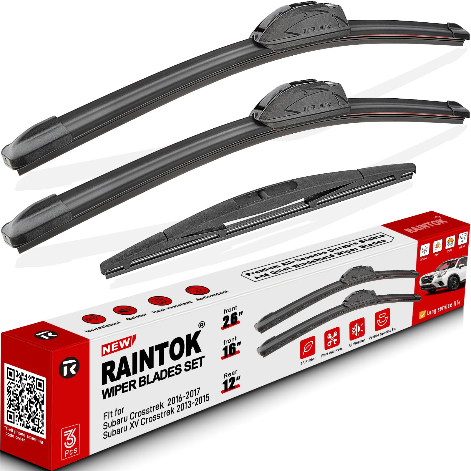 Windshield Wiper Blades Replacement for 2016 2017 Subaru Crosstrek / 2013 2014 2015 Subaru XV Crosstrek Original Factory Quality Front Rear Wipers Blade Set - 26" 16" 12" (Pack of 3)
