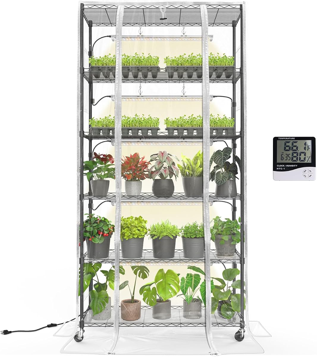Bstrip 5-Tier Indoor Greenhouse with Grow Light, 35.4x13.8x71in | Indoor Greenhouse, 5-Pack Full Spectrum Plant Lights, Ideal for Seed Starting, Seed Trays, Indoor Growing