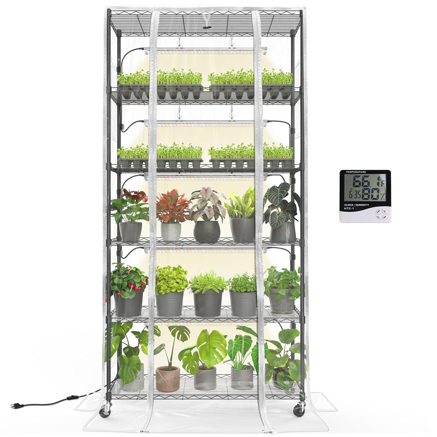 Bstrip Indoor Greenhouse with Grow Light Mini Green House with 5 Pack T8 Full Spectrum Plant Lights Plant