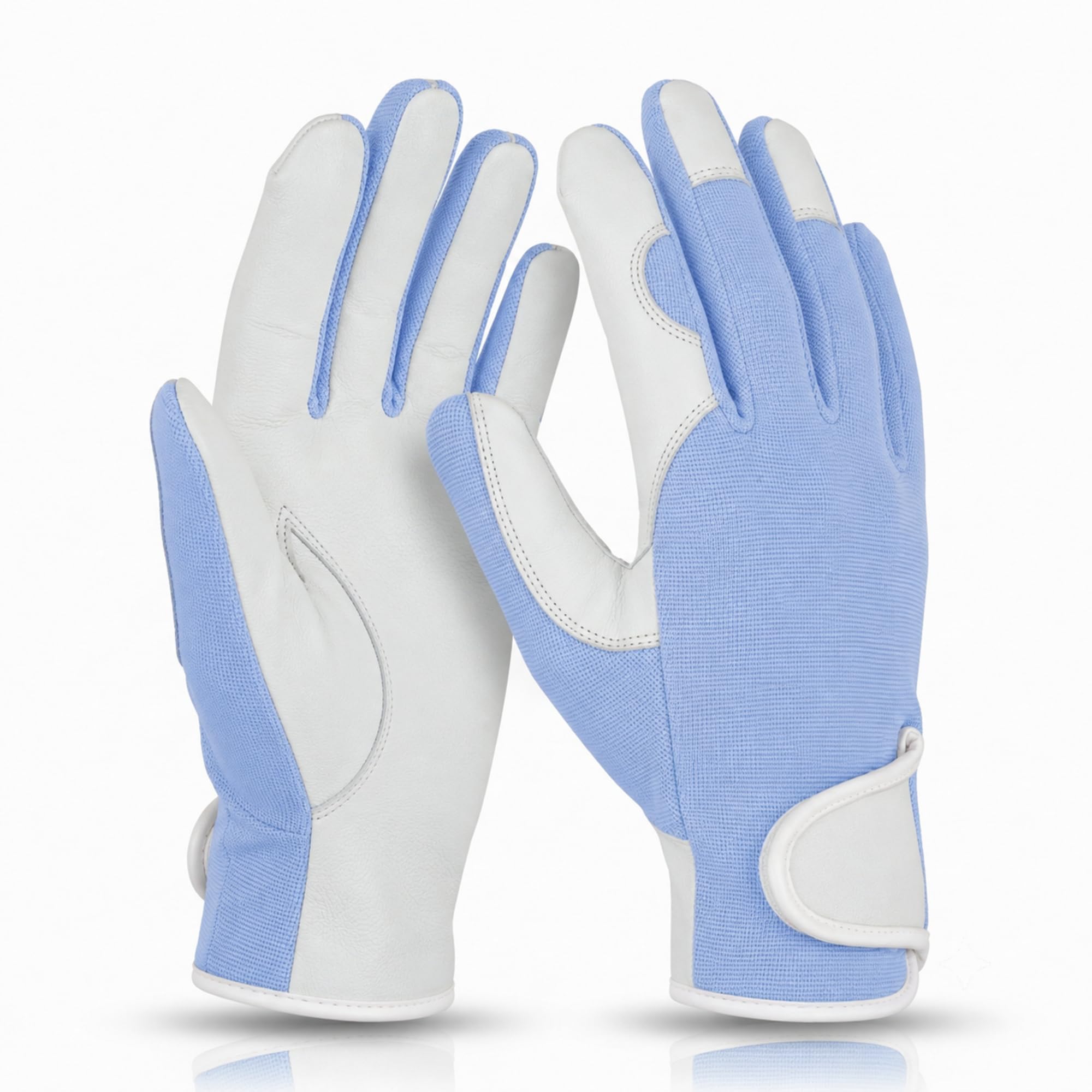 Swift Wear Ladies Women Leather Gardening Gloves Thorn Proof Rigger Garden work Gloves, Safety Working Gloves, Premium Quality Hand Protection Breathable Goatskin Thick Leather (Sky, L)