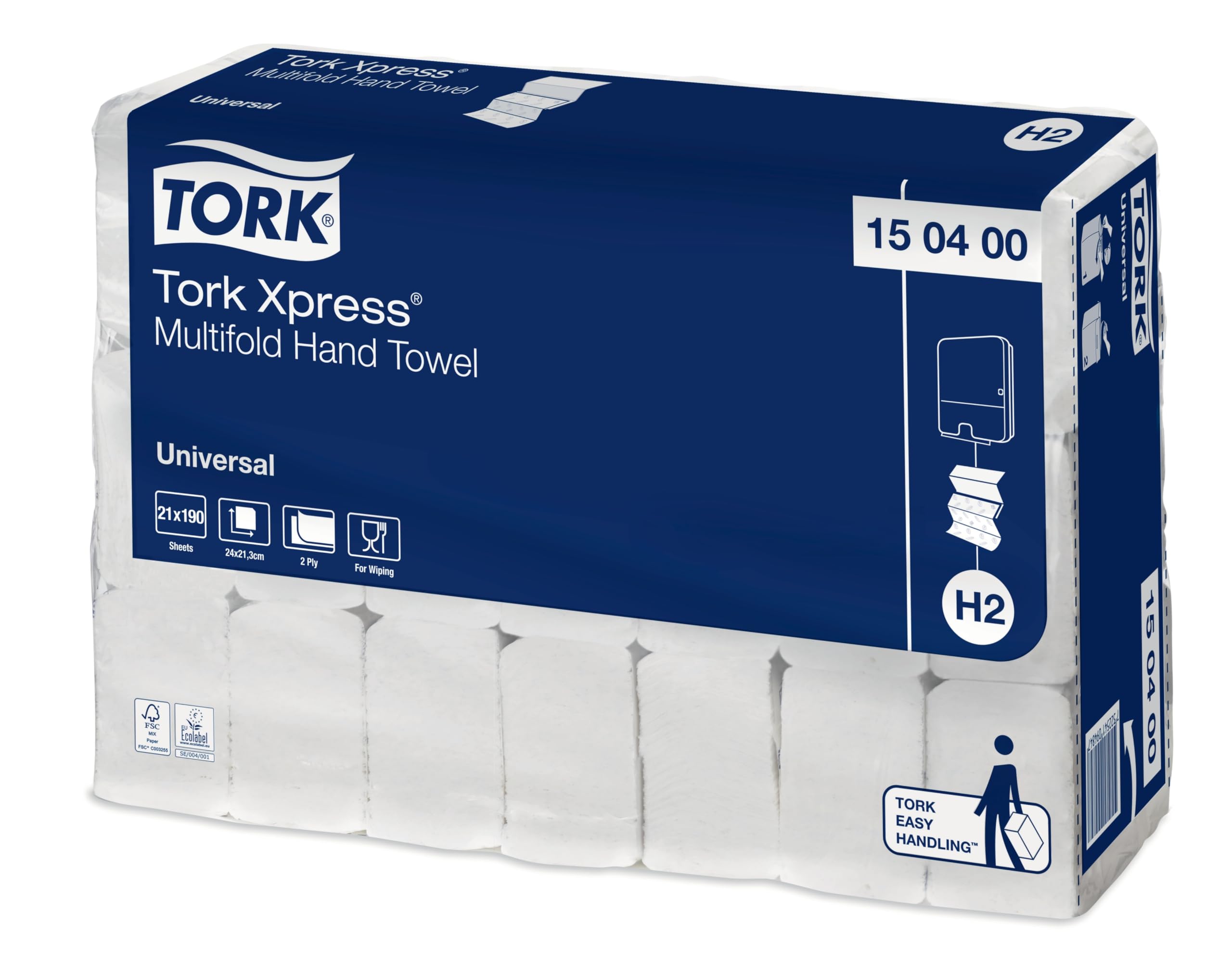 Tork 150400 Xpress - Toallas Papel Secamanos Dobladas en Z Multifold, Papel Absorbente, 2 capas, color blanco, 24 x 21,3 cm, 3990 unidades