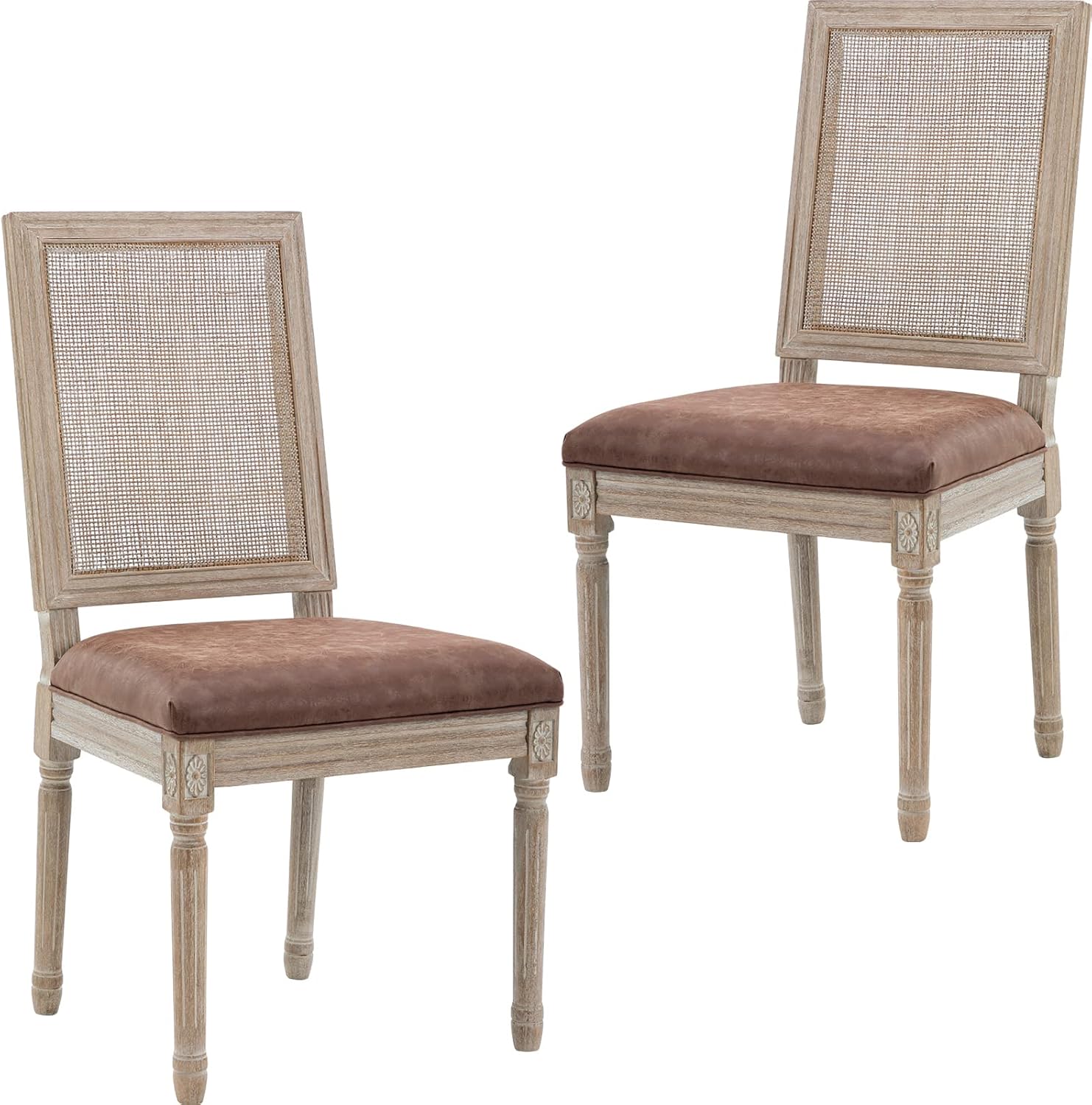 LZAREAL Farmhouse Leather Dining Chairs Set of 2 French