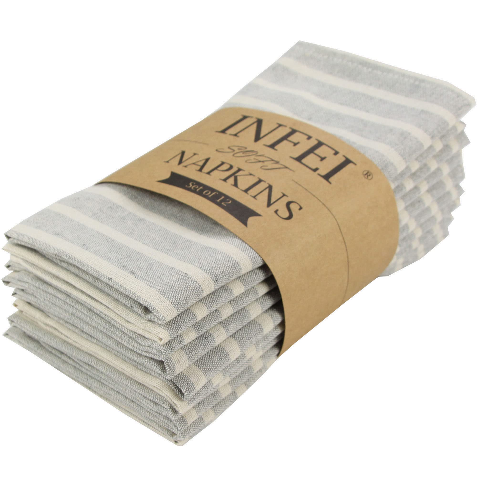 INFEI Broad Striped Cotton Blended Dinner Cloth Napkins