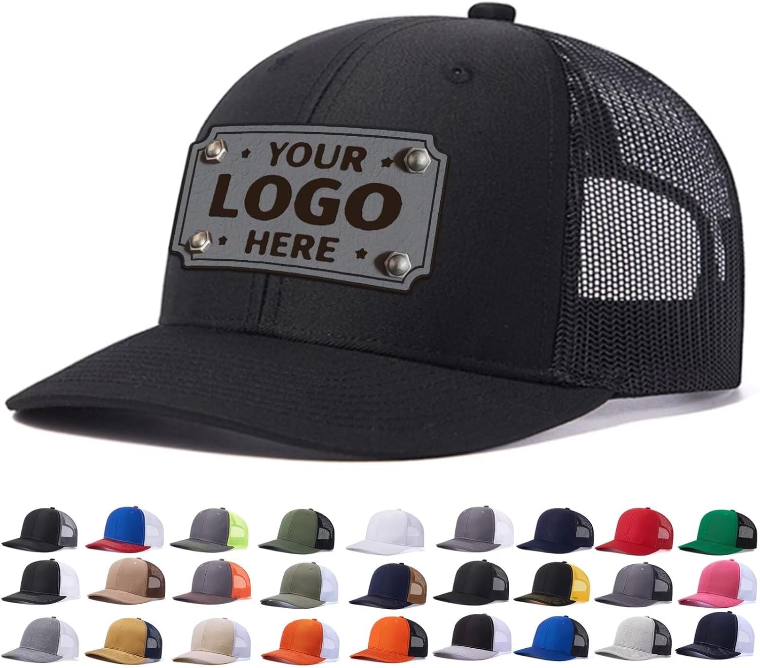 Personalized Custom Trucker Leather Patch Hat Custom Logo Name Trucker Hat