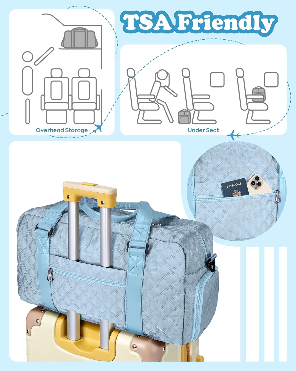 Initial Travel Duffle Bag Women Girls Gift: Personalized Weekender bags, Dance Cheer bag Sports for Girl, Kid Gymnastics Bags, Birthday Gifts for Women Girls Kids Teens Mom Teacher - Image 6