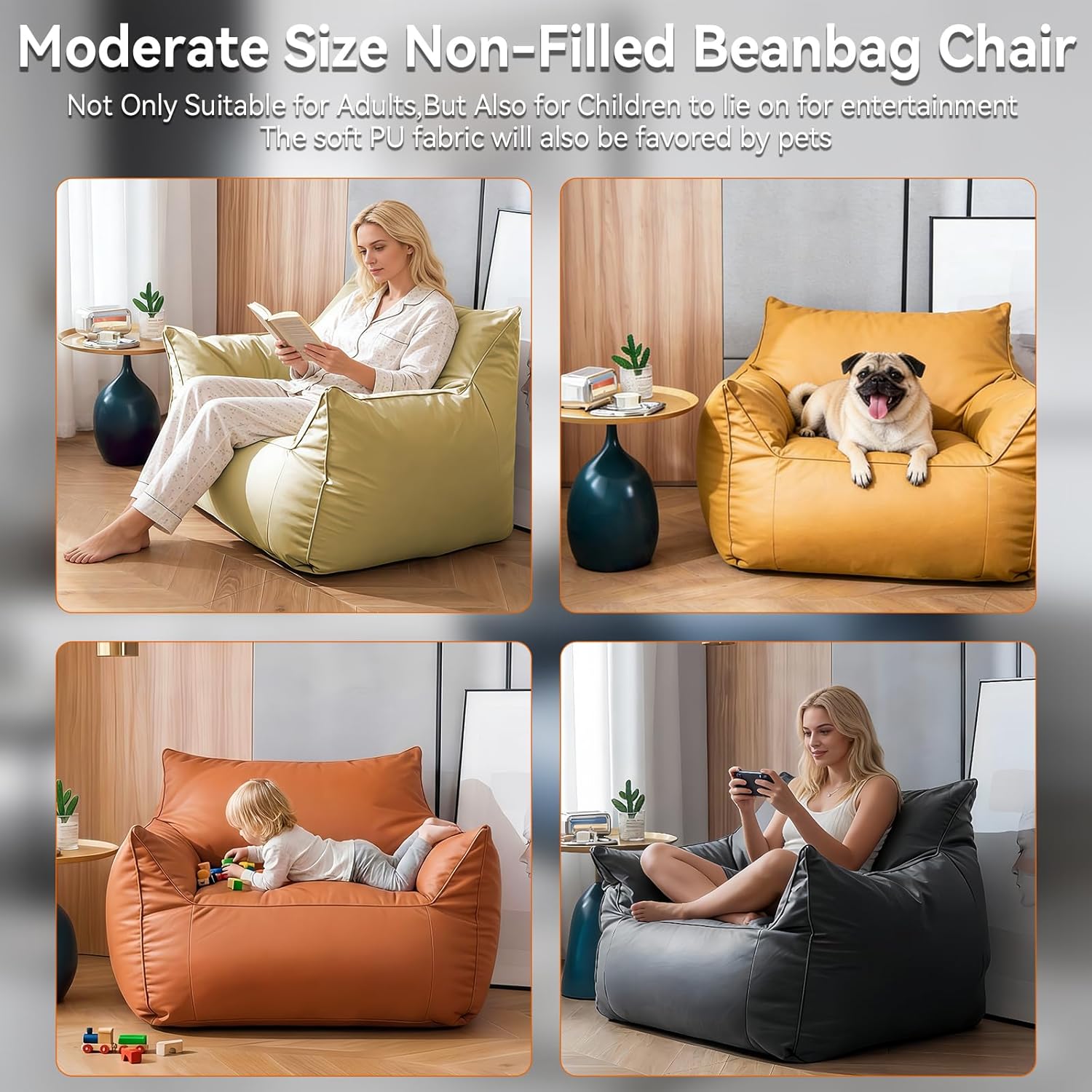 Bean Bag Cover (No Filler) - Comfy Leathaire Fabrics Beanbag Couch Without Filling for Adults Empty Lazy Sofa for Living Room, Bedroom, Easy to Clean & Durable (Beige)