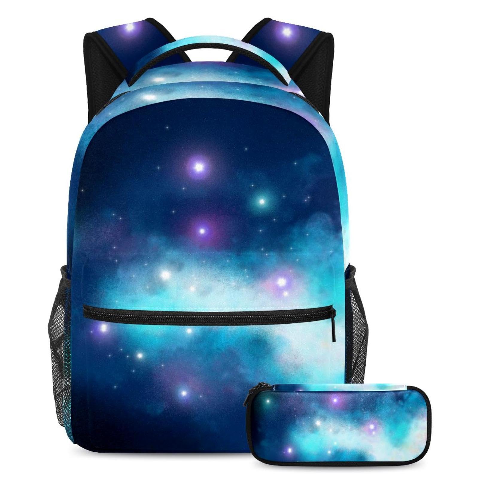 Sac à dos bleu galaxie imperméable et résistant pour étudiants