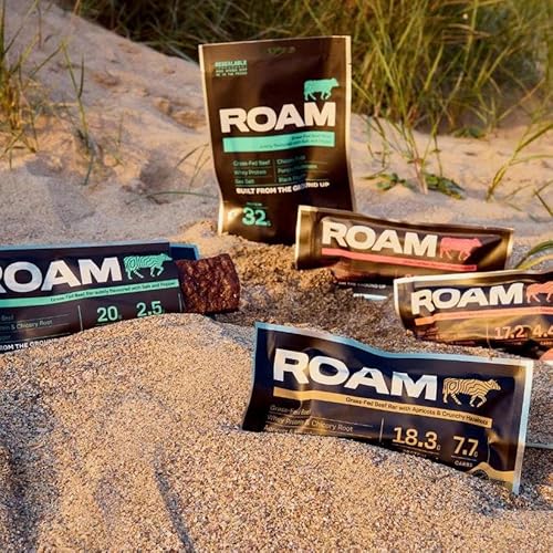 Roam Natürliche Proteinriegel, 6 x 45 g gesunde Snacks, ideal für die Carnivore-Diät, glutenfreie Keto- Sticks (Probierpaket, 6 x 45 g Riegel + 2 Beutel mit Happen)