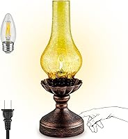 LEDIKON Vintage Touch Control Table Lamp - 3-Way Dimmable Rustic Farmhouse Bedside Lamp with Amber Crackle Glass Shade & LED Bulb