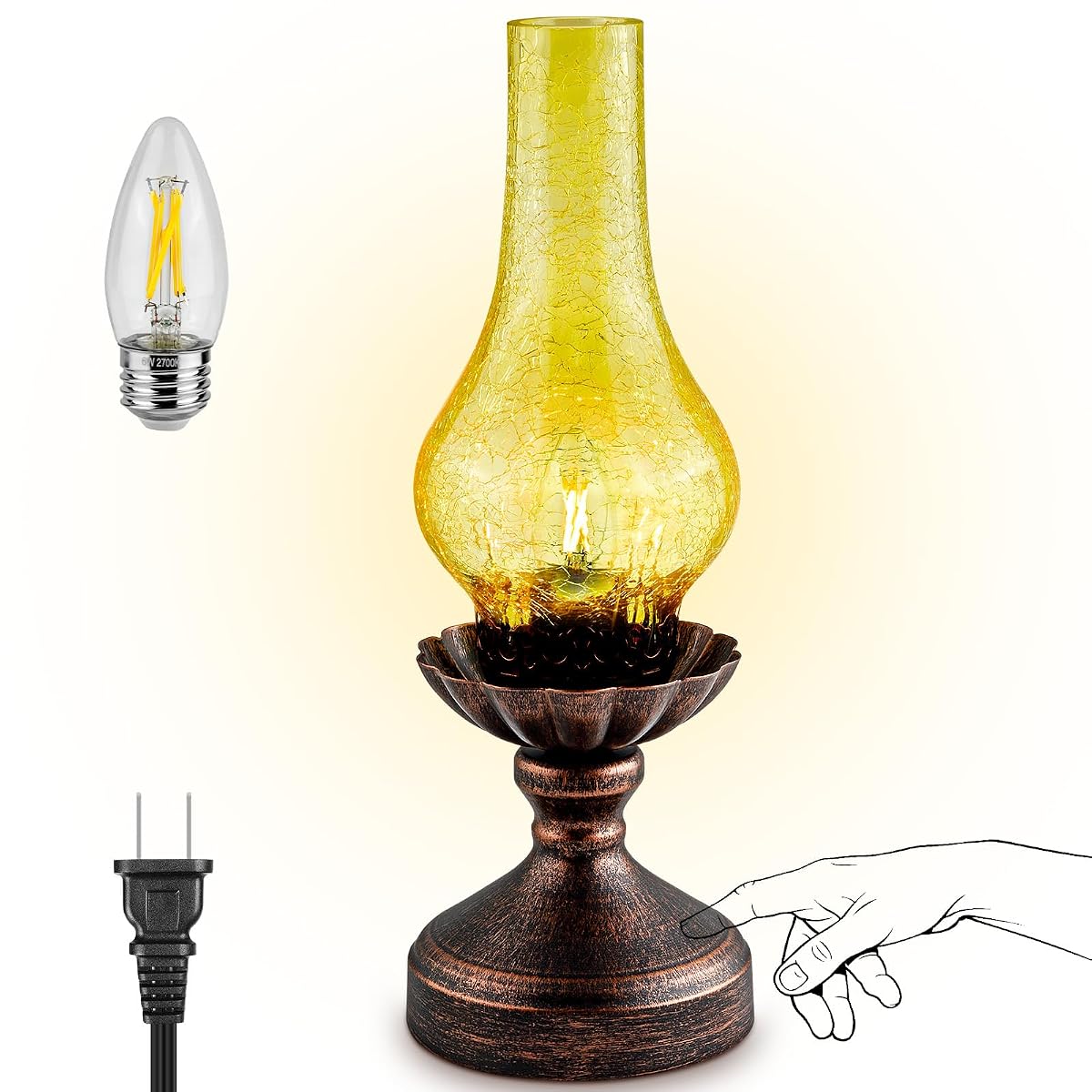 LEDIKON Vintage Table Lamp | Touch Control & 3-Way Dimmable Rustic Retro