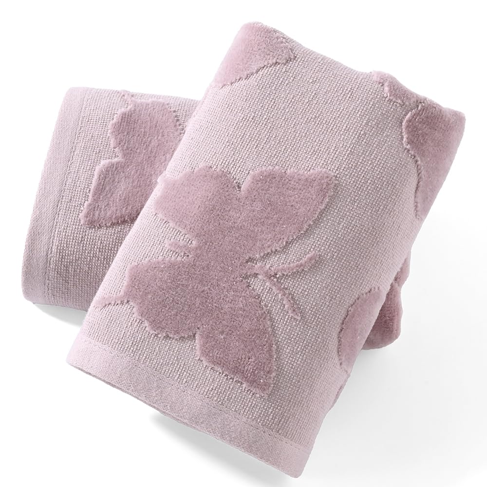 sense gnosis Lavender Hand Towel Full Embossed Velvet Butterfly Jacquard Pattern Super Soft 100% Cotton Highly Absorbent 2 PC Hand Towel Set for