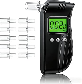 Professional-Grade Accuracy Breathalyzer | Portable Breathalyzers for Alcohol | Alcohol Testers for Personal Use After Drinking | Charging Alcohol Breathalyzer Tester 10 Mouthpieces Black