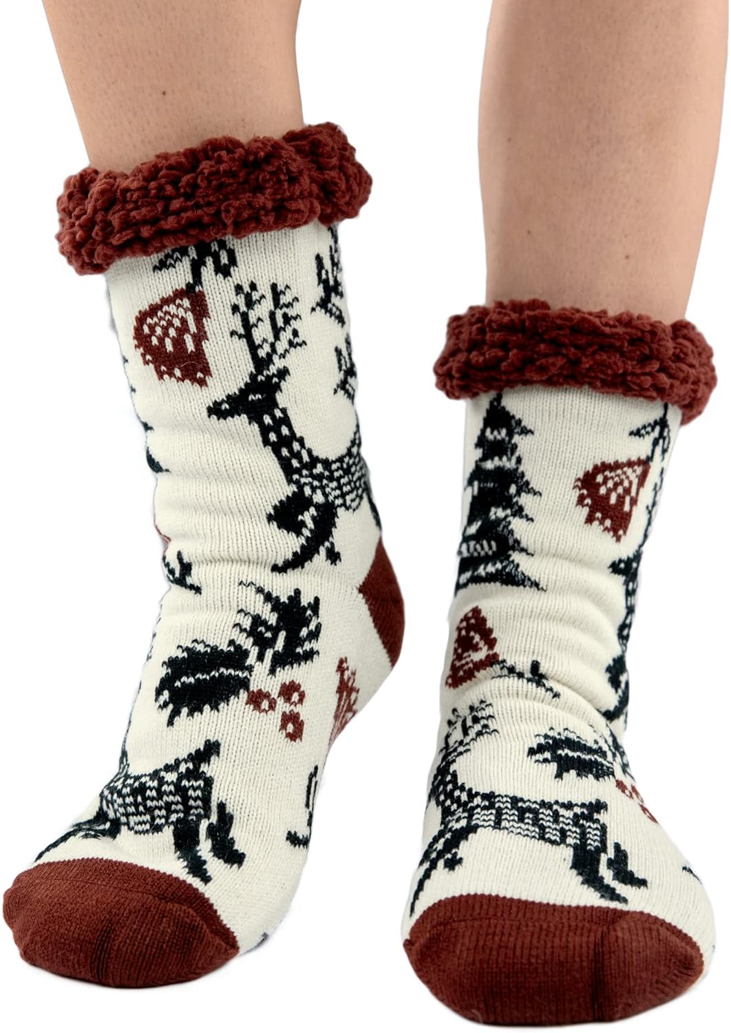 Lazy One Women’s Plush Slipper Socks – Sherpa Lined House Socks with Non Slip Grips, Cozy Winter Indoor Slippers for Women
