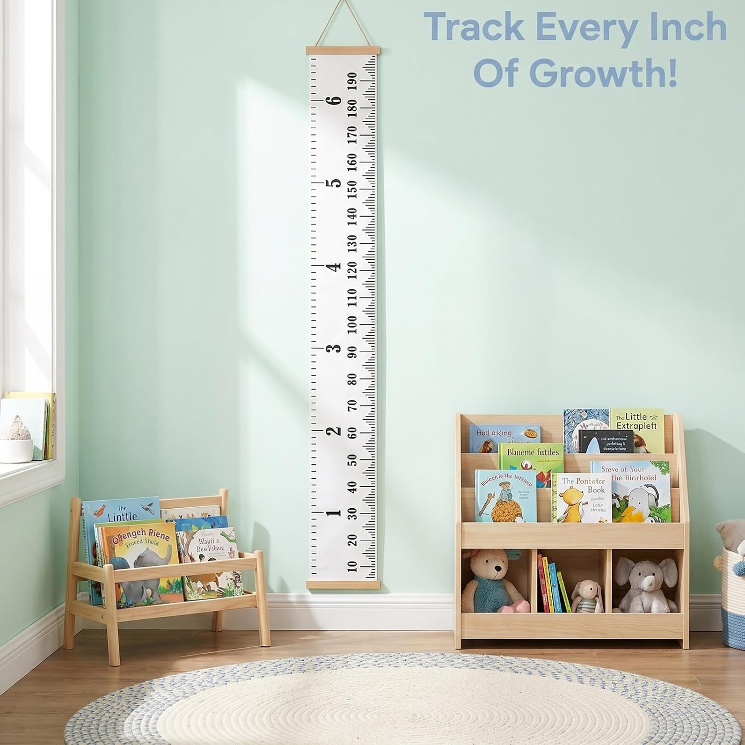 7.87x78.74 Inch Kids Growth Chart, Removable Canvas and Wood Wall Ruler for Accurate Child Height Measurement and Nursery Bedroom Playroom Decor